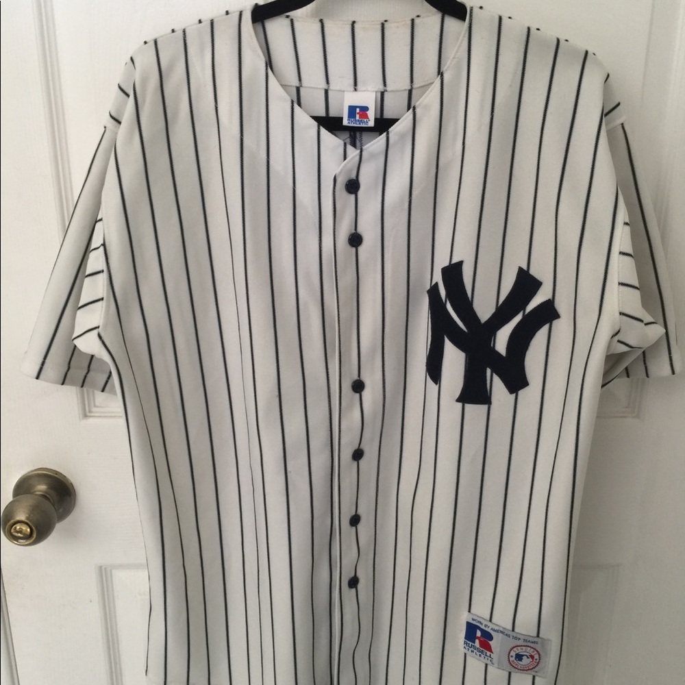 Pin Stripe New York Yankees baseball jersey.